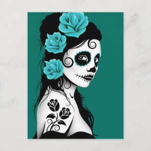 Blauwgroen Blauwe Dag van het Dead Sugar Skull Gir Briefkaart