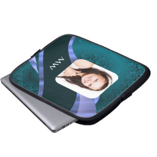 Blauwgroen blauwe damast werveling laptop sleeve