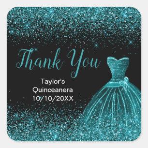 Blauwgroen blauwe dress Faux Glitter Quinceanera Vierkante Sticker