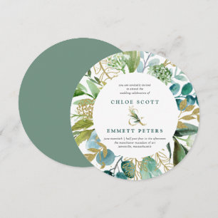 Blauwgroen blauwe en gouden botanische rondenbruil kaart