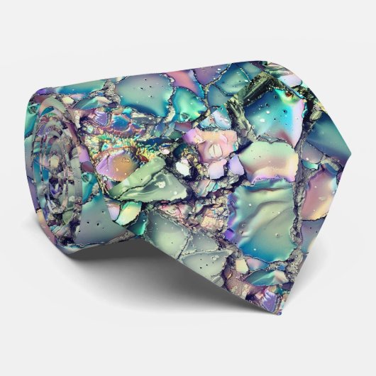 Blauwgroen Blauwe en Gouden Glitter Agaat Stropdas (Opgerold)