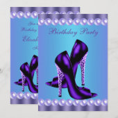 Blauwgroen Blauwe en Paarse Birthday Party Kaart (Voorkant / Achterkant)
