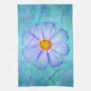 Blauwgroen Blauwe en Paarse Daisy over Aqua Waterv Theedoek