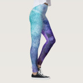 Blauwgroen blauwe en Paarse Waterverf Leggings (Rechts)