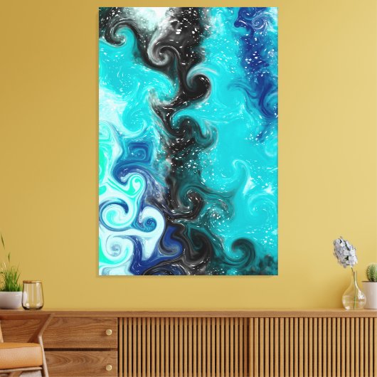 Blauwgroen, blauwe en zwarte marmertruien canvas afdruk (Insitu (Woonkamer))