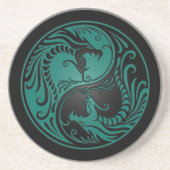 Blauwgroen blauwe en zwarte Yin Yang Dragons Zandsteen Onderzetter (Voorkant)