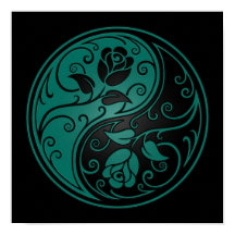 Blauwgroen Blauwe en Zwarte Yin Yang Rozen