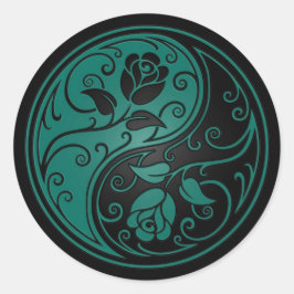 Blauwgroen Blauwe en Zwarte Yin Yang Rozen Ronde Sticker