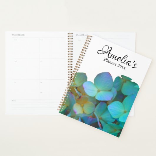 Blauwgroen blauwe gele hydrangeas bloemen voor haa planner (Display)