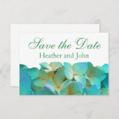 Blauwgroen blauwe gele roze hydrangeenbloem save the date (Voorkant / Achterkant)