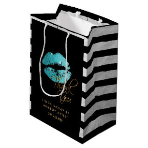 Blauwgroen blauwe glazen lips & witte strepen - Ha Medium Cadeauzakje