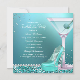 Blauwgroen Blauwe Glitter Pearl Bachelorette Party Kaart