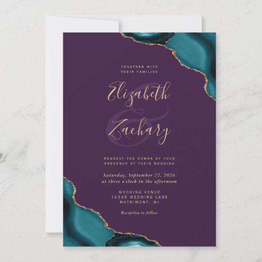 Blauwgroen Blauwe Gouden Agaat Hoeken Paarse bruil Kaart (Voorkant)