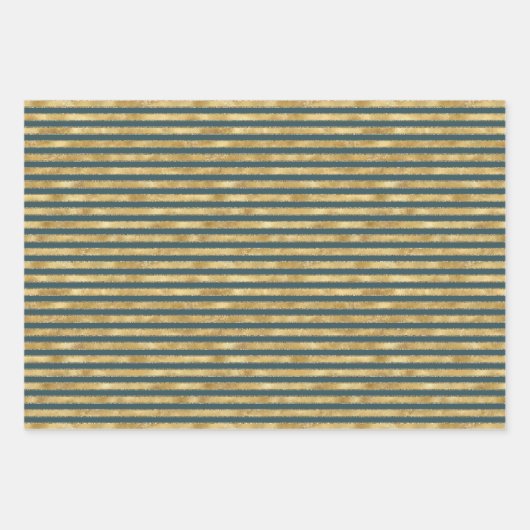 Blauwgroen blauwe gouden strepen kerstbomen Confet Inpakpapier Vel (Voorkant 2)