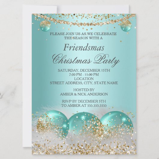 Blauwgroen blauwe goudkapel Friendsmas kerstfeest Kaart (Voorkant)