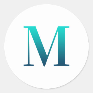 Blauwgroen blauwe gradiënt "M" seriemonogram van T Ronde Sticker