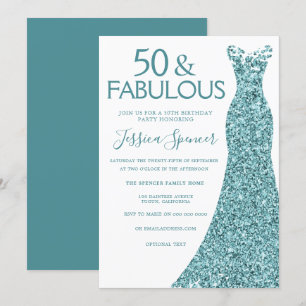 Blauwgroen blauwe groene dress 50th Birthday Party Kaart