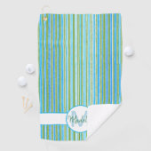 Blauwgroen, blauwe, groene en witte strepen golfhanddoek (Insitu)