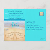 Blauwgroen blauwe harten in het zandstrand Wedding Briefkaart (Achterkant)