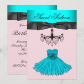 Blauwgroen Blauwe Kroonluchter Sweet Sixteen Verja Kaart (Voorkant / Achterkant)