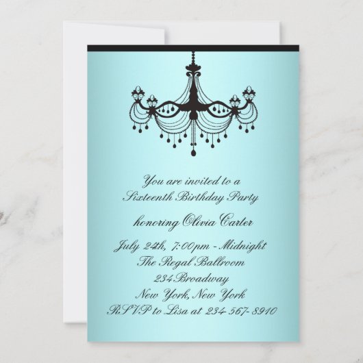 Blauwgroen Blauwe Kroonluchter Sweet Sixteen Verja Kaart (Achterkant)