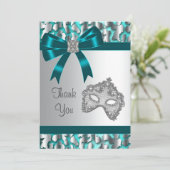 Blauwgroen Blauwe Luipaard Masquerade Party Bedank Bedankkaart (Staand voorkant)