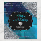 Blauwgroen blauwe mermaïde letters Silver Glitter Wijn Etiket (Enkel label)