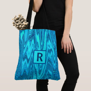 Blauwgroen Blauwe Oceaan Golven Abstract Monogram Draagtas