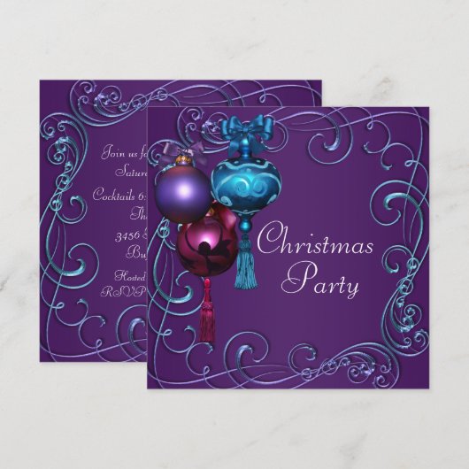 Blauwgroen Blauwe Paarse Kerstfeest Uitnodigingen (Voorkant / Achterkant)
