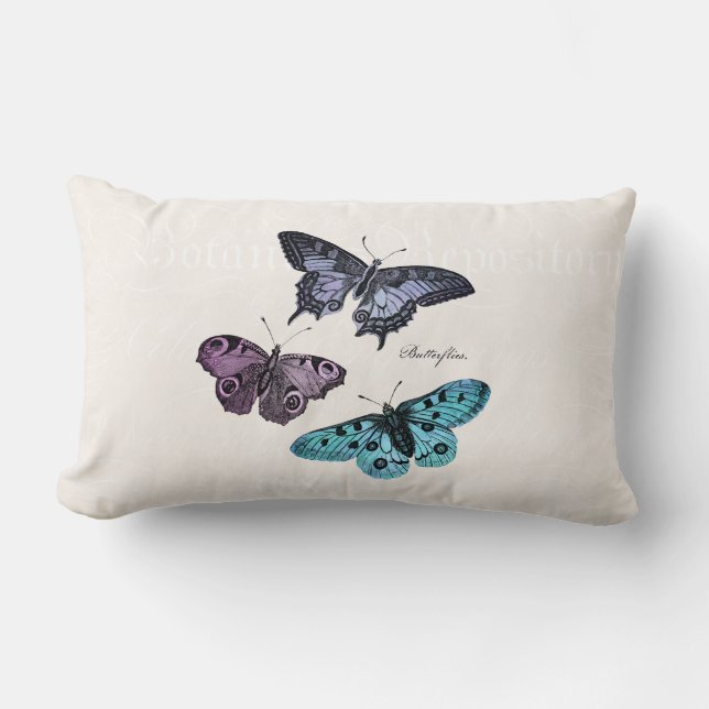  Blauwgroen blauwe Paarse roze vlindertekening Kussen (Voorkant)