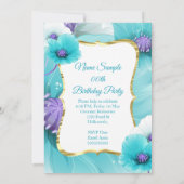 Blauwgroen blauwe papaver Birthday Party Save The Date (Achterkant)