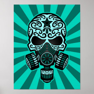 Blauwgroen blauwe postapocalyptische suikerschedel poster
