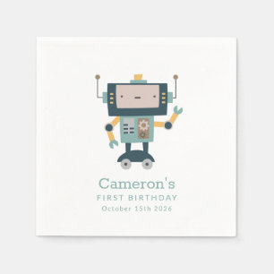 Blauwgroen blauwe robots Eenvoudige 1-jarige verja Servet