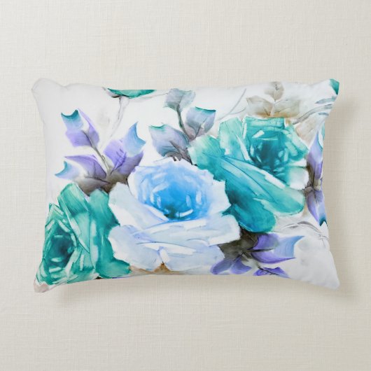 Blauwgroen & Blauwe Rozen Accent Pillow Kussen (Voorkant)