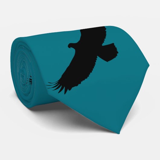 Blauwgroen Blauwe Stropdas met Flying Eagle - Uw k (Opgerold)