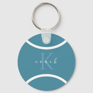 Blauwgroen blauwe tennis-bal en Initiaal monogramc Sleutelhanger