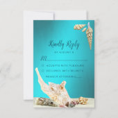 Blauwgroen blauwe Turquoise Seashell Beach Weddens RSVP Kaartje (Voorkant)