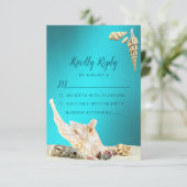 Blauwgroen blauwe Turquoise Seashell Beach Weddens RSVP Kaartje (Staand voorkant)
