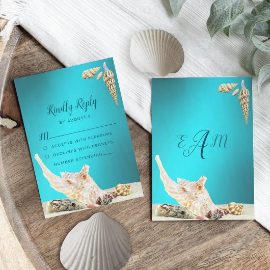 Blauwgroen blauwe Turquoise Seashell Beach Weddens RSVP Kaartje