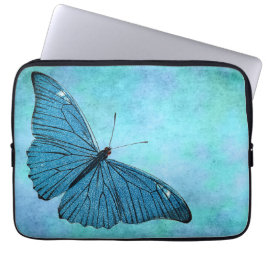 Blauwgroen blauwe vlinder 1800s Illustratie Laptop Sleeve