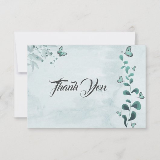 blauwgroen blauwe vlinder botanische bladeren bedankkaart (Voorkant)