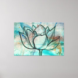 Blauwgroen Blauwe Waterverf Bloem Elegante Artsy L Canvas Afdruk
