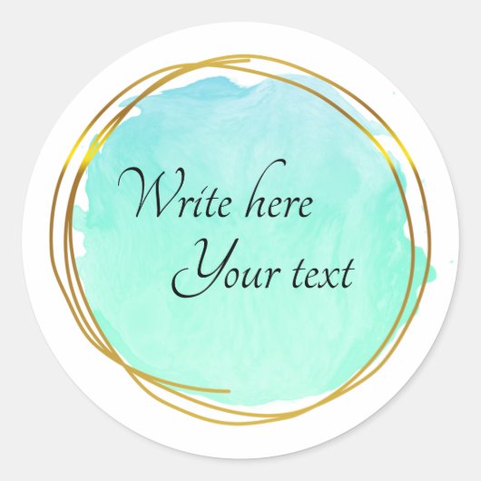 Blauwgroen blauwe Waterverf - Goud Elegant Klassie Ronde Sticker (Voorkant)