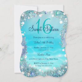 Blauwgroen Blauwe Waterzee Pearls Sweet 16 Party Kaart