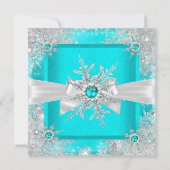 Blauwgroen blauwe winter Wonderland Snowflake Silv Kaart (Achterkant)