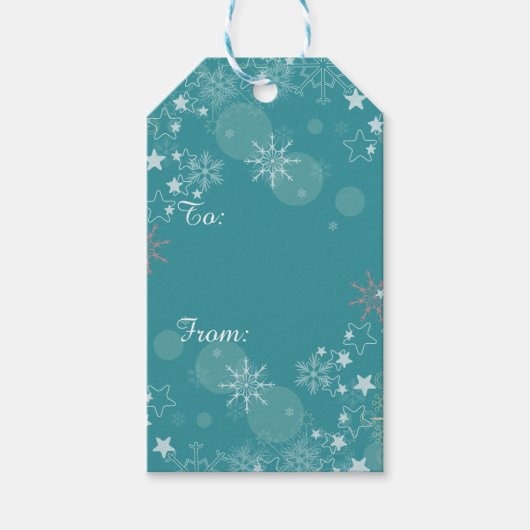 Blauwgroen blauwe witte sneeuwvlokken Gift Labels Cadeaulabel (Voorkant)