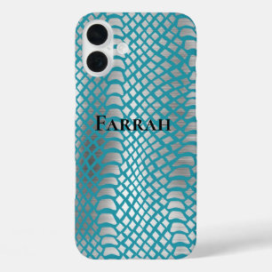 Blauwgroen Blauwe Zilveren Slang Print iPhone 16 Plus Hoesje