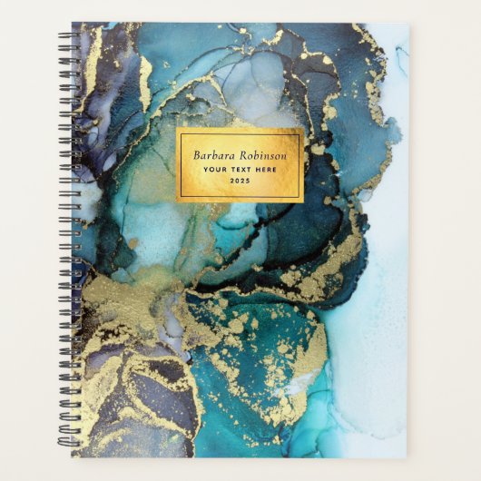 Blauwgroen blauwe zwarte goudmetallische Abstracte Planner (Voorkant)