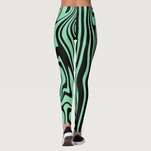 Blauwgroen Blauwe Zwarte Streep Leggings - Kies Kl (Achterkant)