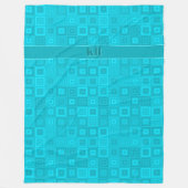 Blauwgroen blauwgroen vierkantspatroon met uw init fleece deken (Voorkant)